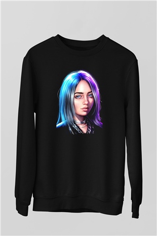 Billie Eilish Baskılı Unisex Siyah Sweatshirt