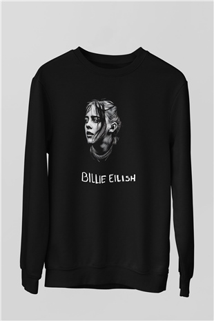 Billie Eilish Baskılı Unisex Siyah Sweatshirt