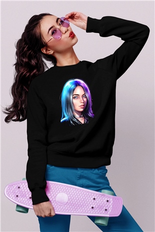 Billie Eilish Baskılı Unisex Siyah Sweatshirt