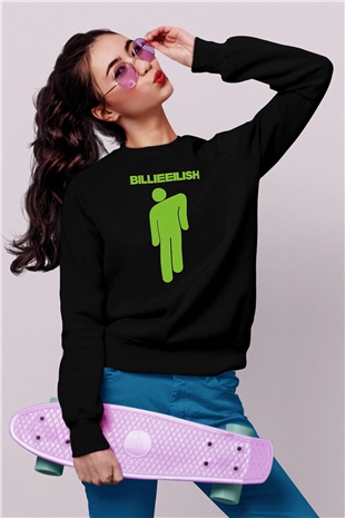 Billie Eilish Baskılı Unisex Siyah Sweatshirt