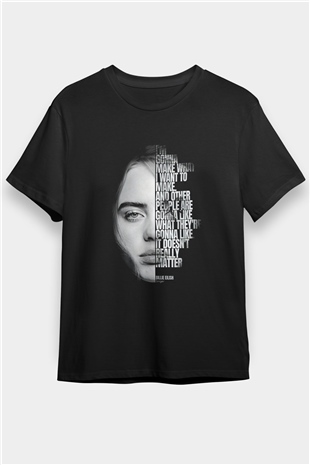 Billie Eilish Baskılı Unisex Siyah Tişört - Tshirt