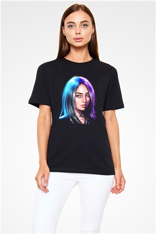 Billie Eilish Baskılı Unisex Siyah Tişört - Tshirt