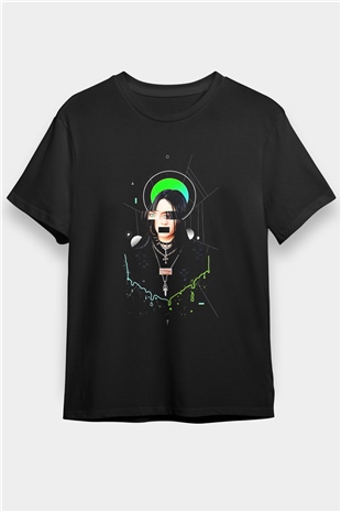 Billie Eilish Baskılı Unisex Siyah Tişört - Tshirt