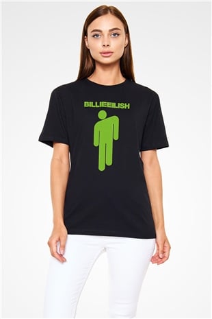 Billie Eilish Baskılı Unisex Siyah Tişört - Tshirt