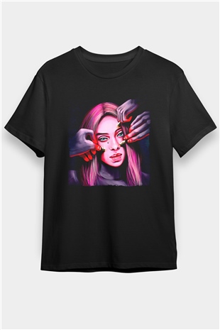 Billie Eilish Baskılı Unisex Siyah Tişört - Tshirt