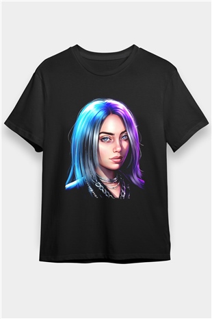 Billie Eilish Baskılı Unisex Siyah Tişört - Tshirt