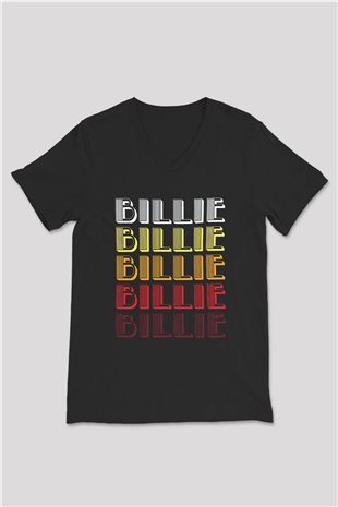 Billie Eilish Baskılı Unisex Siyah V Yaka Tişört - Tshirt