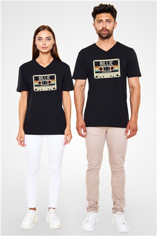 Billie Eilish Baskılı Unisex Siyah V Yaka Tişört - Tshirt