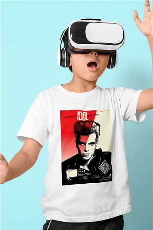 Billy Idol Baskılı Beyaz Unisex Çocuk Tişört