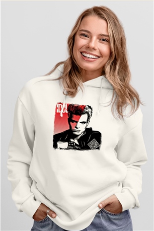 Billy Idol Baskılı Unisex Beyaz Hoodie