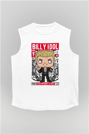Billy Idol Baskılı Unisex Beyaz Kolsuz Tişört
