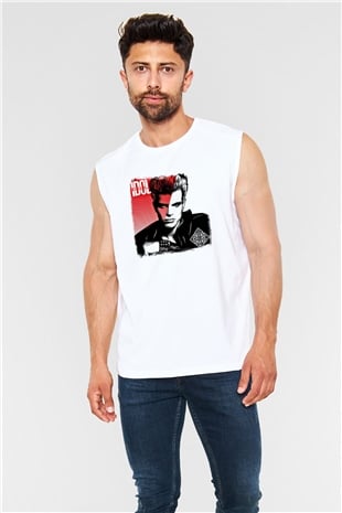 Billy Idol Baskılı Unisex Beyaz Kolsuz Tişört