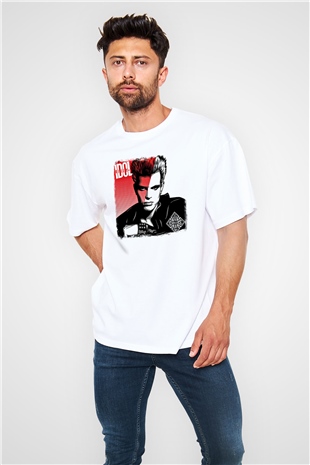 Billy Idol Baskılı Unisex Beyaz Oversize Tişört