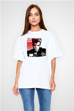 Billy Idol Baskılı Unisex Beyaz Oversize Tişört