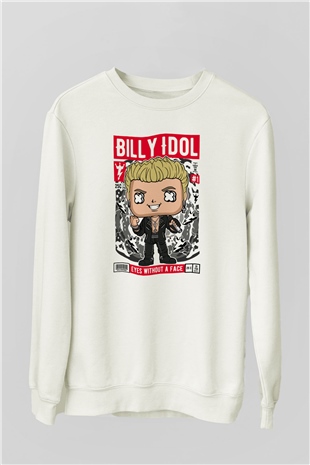 Billy Idol Baskılı Unisex Beyaz Sweatshirt