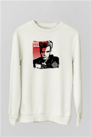 Billy Idol Baskılı Unisex Beyaz Sweatshirt