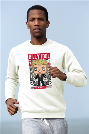 Billy Idol Baskılı Unisex Beyaz Sweatshirt
