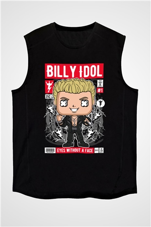 Billy Idol Baskılı Unisex Siyah Kolsuz Tişört