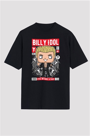 Billy Idol Baskılı Unisex Siyah Oversize Tişört