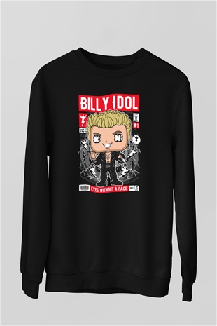 Billy Idol Baskılı Unisex Siyah Sweatshirt