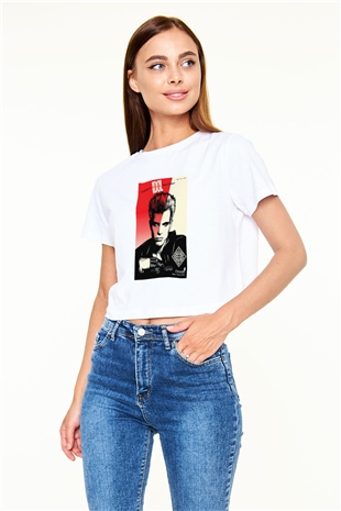 Billy Idol Beyaz Croptop Tişört