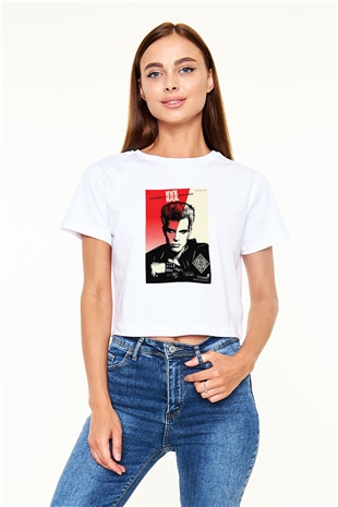 Billy Idol Beyaz Croptop Tişört