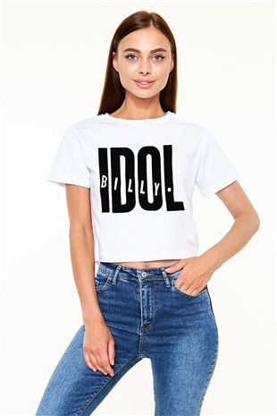 Billy Idol Beyaz Croptop Tişört