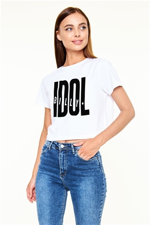 Billy Idol Beyaz Croptop Tişört