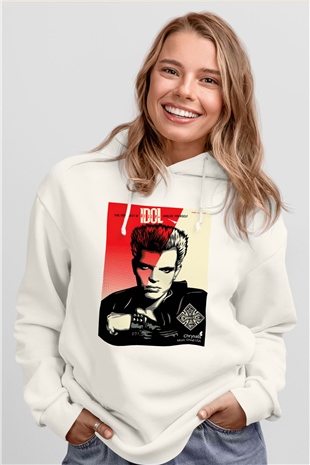 Billy Idol Beyaz Unisex Kapşonlu Sweatshirt