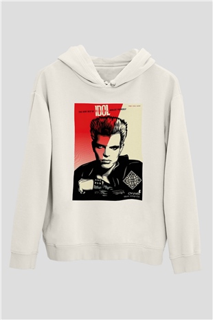 Billy Idol Beyaz Unisex Kapşonlu Sweatshirt