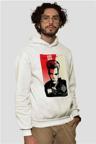 Billy Idol Beyaz Unisex Kapşonlu Sweatshirt