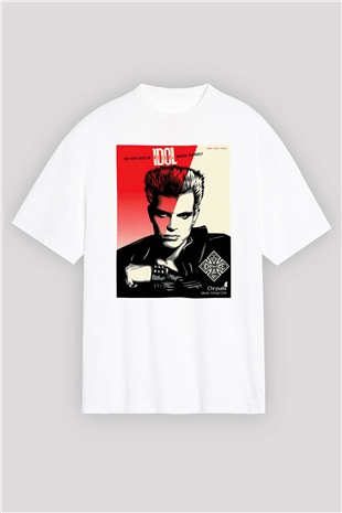 Billy Idol Beyaz Unisex Oversize Tişört T-Shirt