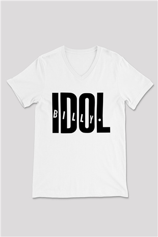 Billy Idol Beyaz Unisex V Yaka Tişört T-Shirt