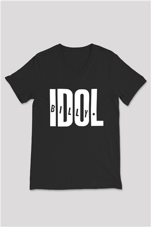 Billy Idol Siyah Unisex V Yaka Tişört T-Shirt