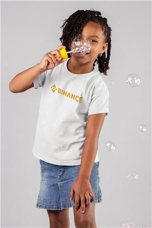 Binance Baskılı Beyaz Unisex Beyaz Çocuk Tişört - Tshirt