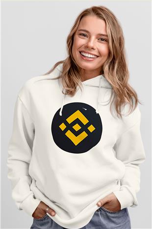 Binance Baskılı Beyaz Unisex Hoodie