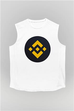 Binance Baskılı Beyaz Unisex Kolsuz Tişört - Tshirt