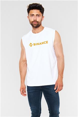 Binance Baskılı Beyaz Unisex Kolsuz Tişört - Tshirt