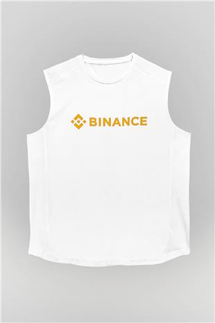 Binance Baskılı Beyaz Unisex Kolsuz Tişört - Tshirt