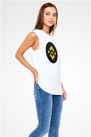 Binance Baskılı Beyaz Unisex Kolsuz Tişört - Tshirt