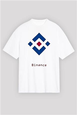 Binance Baskılı Beyaz Unisex Oversize Tişört - Tshirt