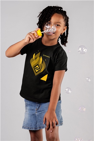 Binance Baskılı Unisex Siyah Çocuk Tişört - Tshirt