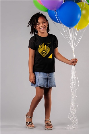 Binance Baskılı Unisex Siyah Çocuk Tişört - Tshirt