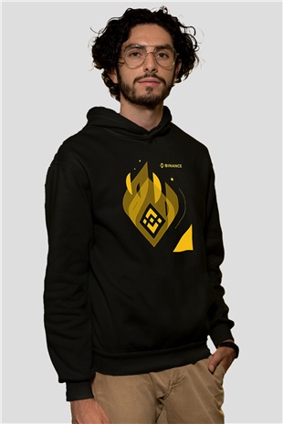 Binance Baskılı Unisex Siyah Hoodie
