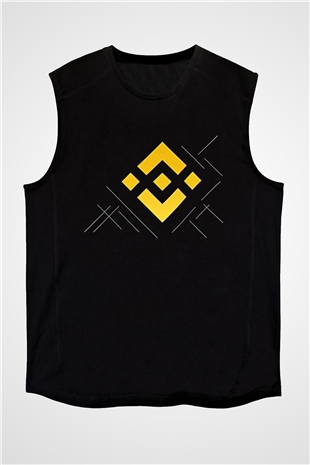 Binance Baskılı Unisex Siyah Kolsuz Tişört - Tshirt