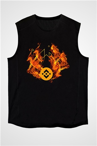 Binance Baskılı Unisex Siyah Kolsuz Tişört - Tshirt