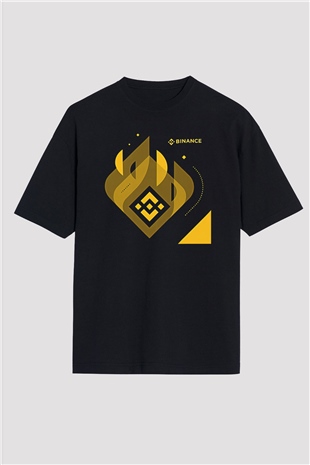 Binance Baskılı Unisex Siyah Oversize Tişört - Tshirt