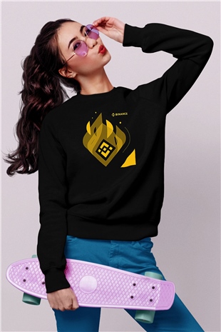 Binance Baskılı Unisex Siyah Sweatshirt