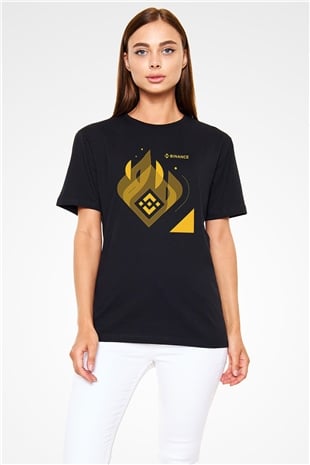 Binance Baskılı Unisex Siyah Tişört - Tshirt