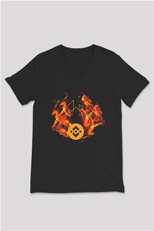 Binance Baskılı Unisex Siyah V Yaka Tişört - Tshirt